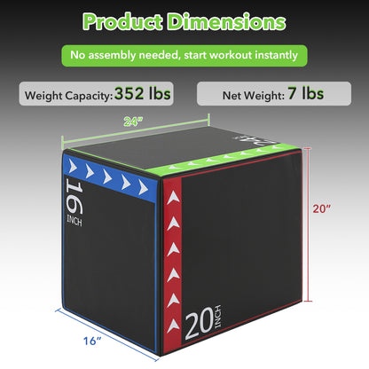 3-In-1 Plyometric Box, 16 x 20 x 24 Inches, Soft Plyo Jump Box Yoga & Gym Mats at Gallery Canada