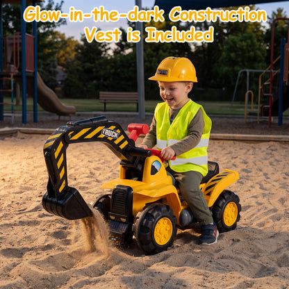 3-in-1 Ride on Excavator Bulldozer Detachable with Engine Sound and Helmet, Yellow Push & Pedal Ride On Toys at Gallery Canada