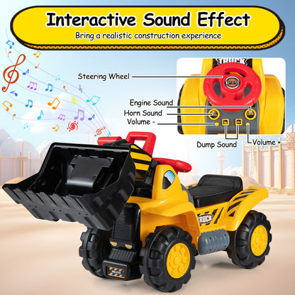 3-in-1 Ride on Excavator Bulldozer Detachable with Engine Sound and Helmet, Yellow Push & Pedal Ride On Toys at Gallery Canada