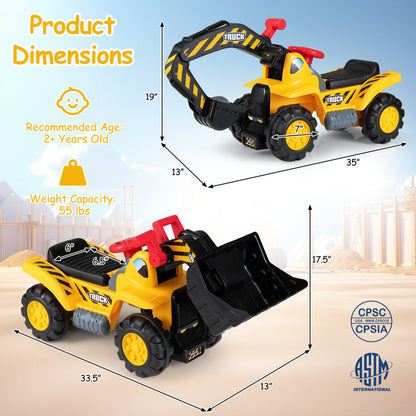 3-in-1 Ride on Excavator Bulldozer Detachable with Engine Sound and Helmet, Yellow Push & Pedal Ride On Toys at Gallery Canada