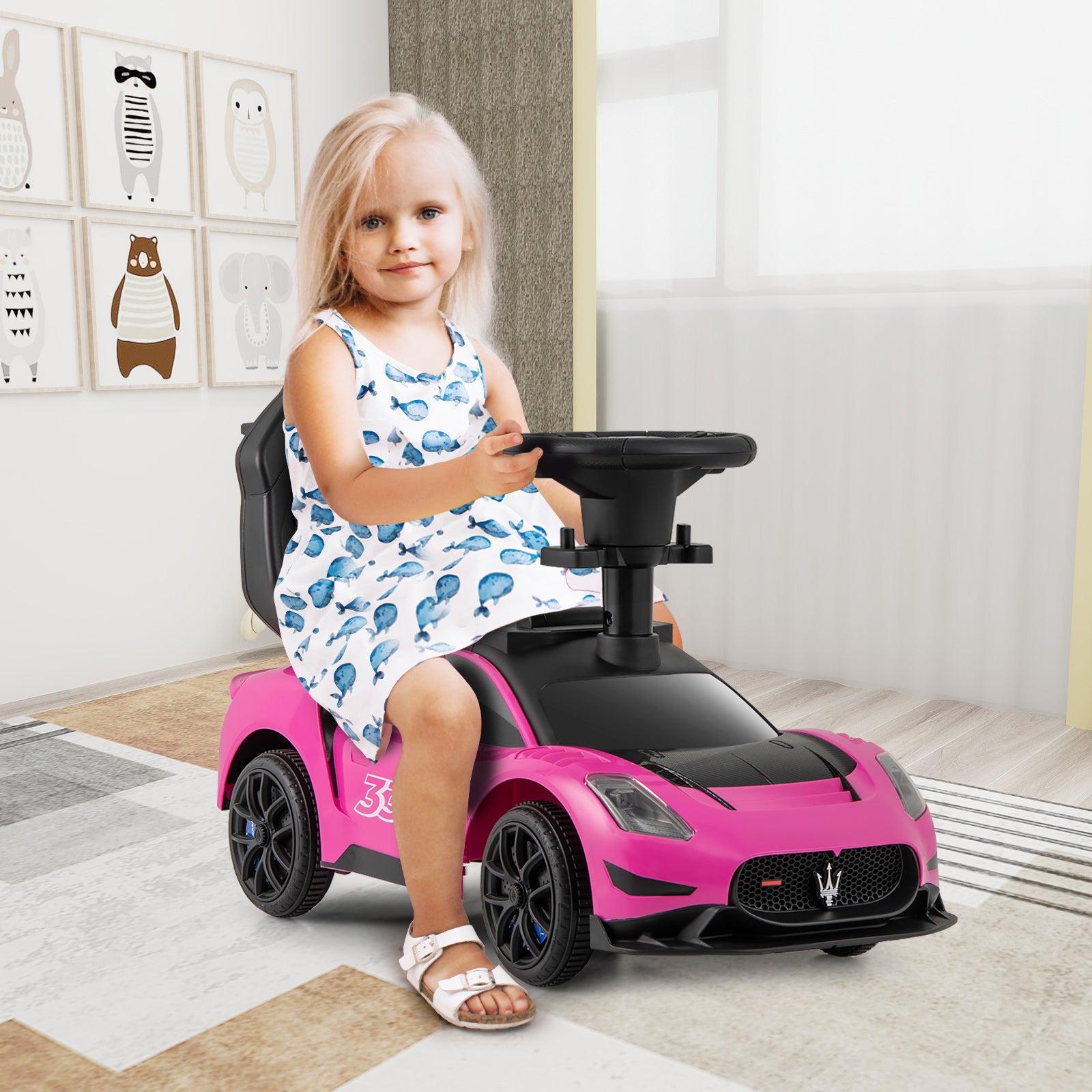 3-in-1 Ride on Push Car Maserati Licensed Sliding Car with Music, Pink Push & Pedal Ride On Toys at Gallery Canada