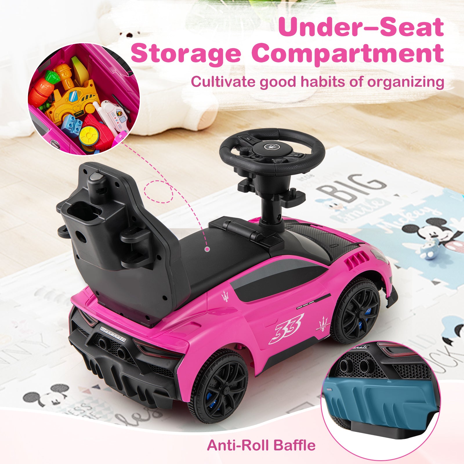 3-in-1 Ride on Push Car Maserati Licensed Sliding Car with Music, Pink Push & Pedal Ride On Toys at Gallery Canada