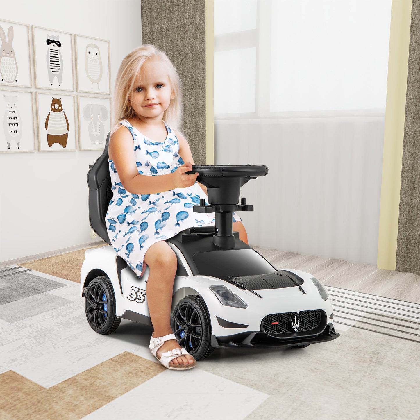 3-in-1 Ride on Push Car Maserati Licensed Sliding Car with Music, White Push & Pedal Ride On Toys at Gallery Canada