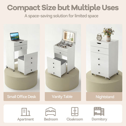 3-in-1 Small Vanity Desk Set with Flip-top Mirror and Lights with Drawers and Stool, White Makeup Vanities at Gallery Canada