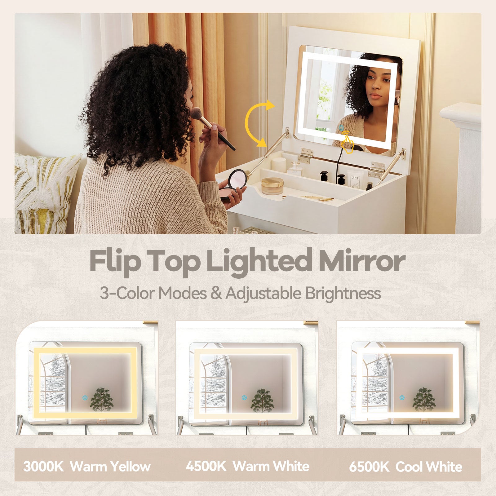 3-in-1 Small Vanity Desk Set with Flip-top Mirror and Lights with Drawers and Stool, White Makeup Vanities at Gallery Canada