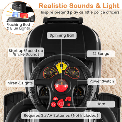 3-in-1 Toddler Push Car, Handle Canopy Siren, Black