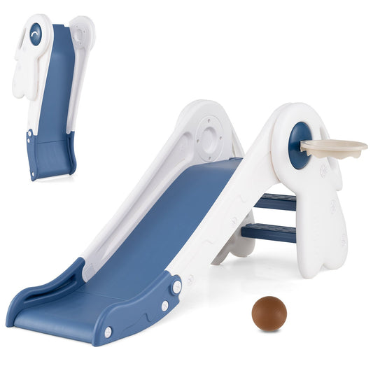 3 in 1 Toddler Slide Baby Slide Climber Playset with Basketball Hoop and Basketball, Blue Climbers & Slides Blue at Gallery Canada