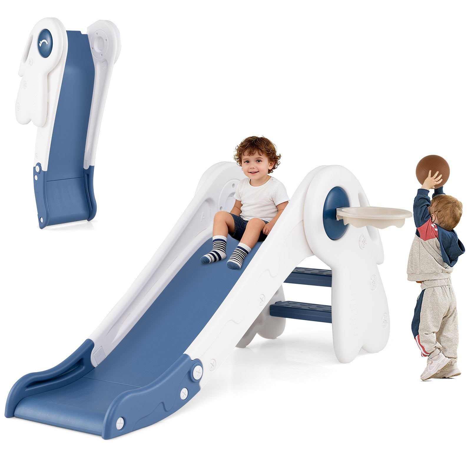 3 in 1 Toddler Slide Baby Slide Climber Playset with Basketball Hoop and Basketball, Blue Climbers & Slides at Gallery Canada