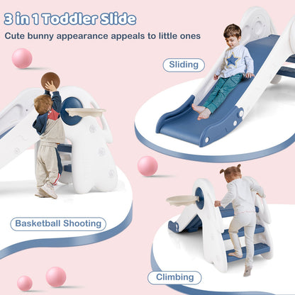 3 in 1 Toddler Slide Baby Slide Climber Playset with Basketball Hoop and Basketball, Blue Climbers & Slides at Gallery Canada