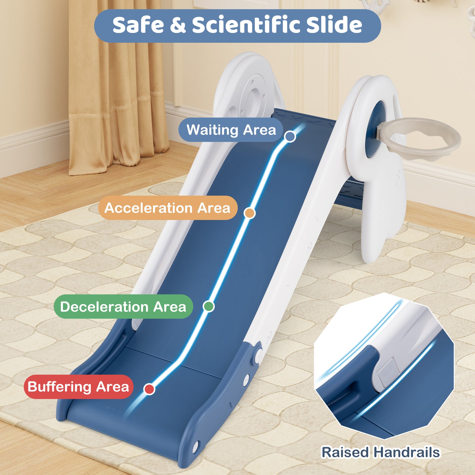 3 in 1 Toddler Slide Baby Slide Climber Playset with Basketball Hoop and Basketball, Blue Climbers & Slides at Gallery Canada