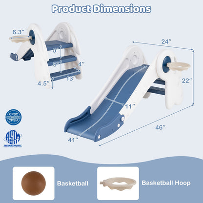 3 in 1 Toddler Slide Baby Slide Climber Playset with Basketball Hoop and Basketball, Blue Climbers & Slides at Gallery Canada