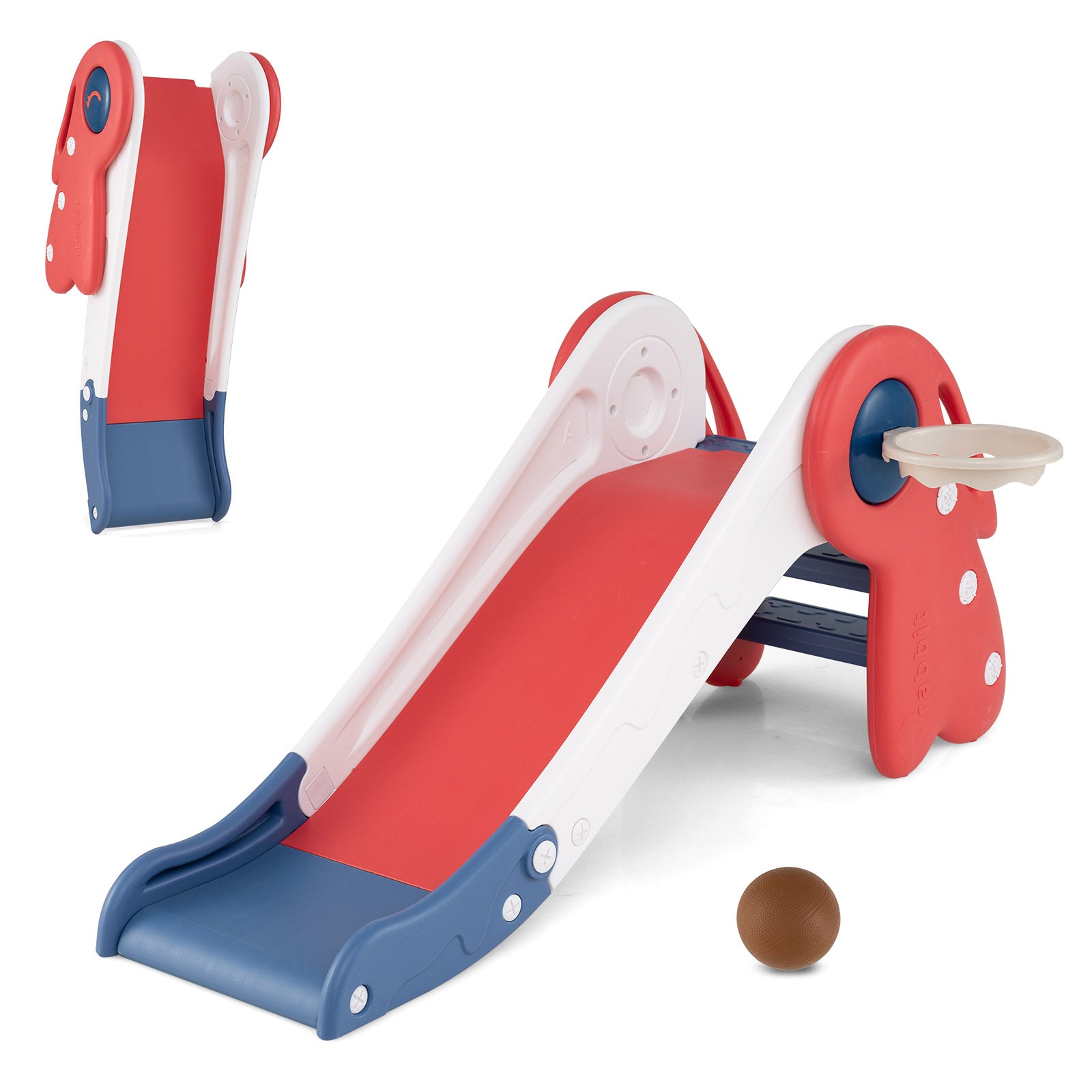 3 in 1 Toddler Slide Baby Slide Climber Playset with Basketball Hoop and Basketball, Red Climbers & Slides Red at Gallery Canada