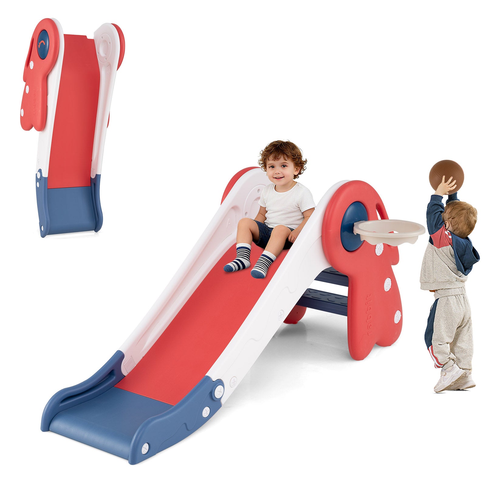 3 in 1 Toddler Slide Baby Slide Climber Playset with Basketball Hoop and Basketball, Red Climbers & Slides at Gallery Canada