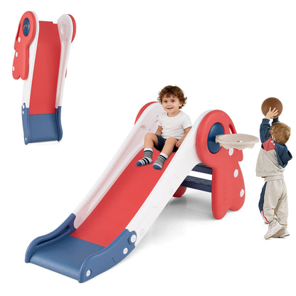 3 in 1 Toddler Slide Baby Slide Climber Playset with Basketball Hoop and Basketball, Red Climbers & Slides at Gallery Canada