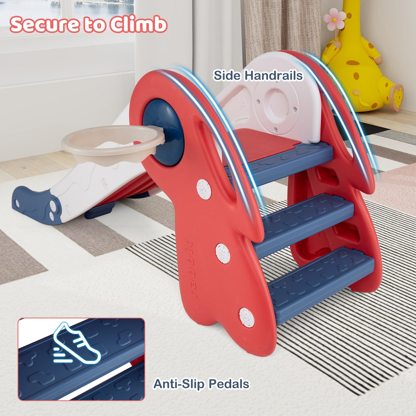 3 in 1 Toddler Slide Baby Slide Climber Playset with Basketball Hoop and Basketball, Red Climbers & Slides at Gallery Canada
