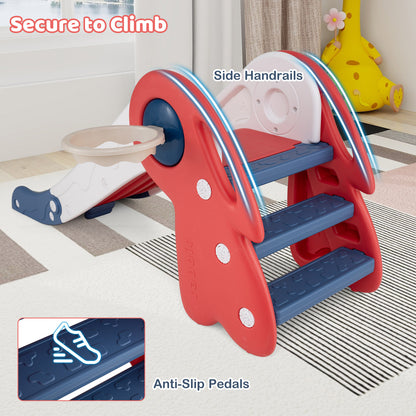 3 in 1 Toddler Slide Baby Slide Climber Playset with Basketball Hoop and Basketball, Red Climbers & Slides at Gallery Canada