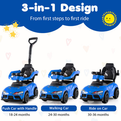 3-in-1 Toyota Licensed Foot-to-Floor Stroller Sliding Walking Toy, Blue Push & Pedal Ride On Toys at Gallery Canada
