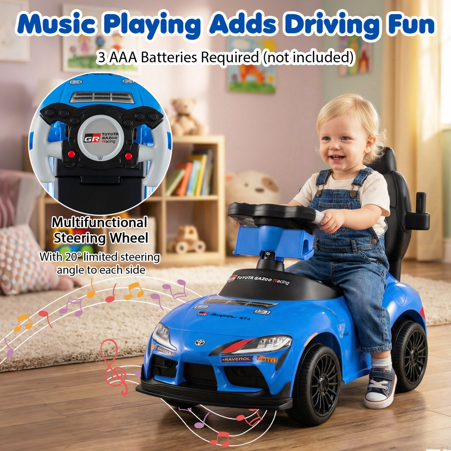 3-in-1 Toyota Licensed Foot-to-Floor Stroller Sliding Walking Toy, Blue Push & Pedal Ride On Toys at Gallery Canada