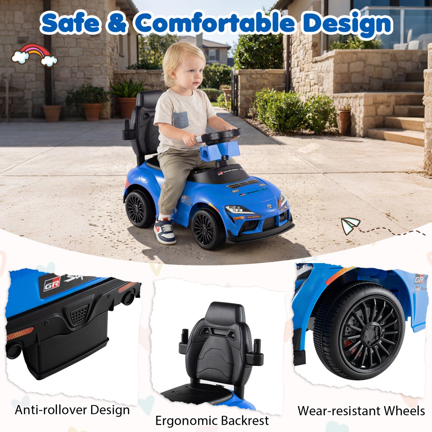 3-in-1 Toyota Licensed Foot-to-Floor Stroller Sliding Walking Toy, Blue Push & Pedal Ride On Toys at Gallery Canada