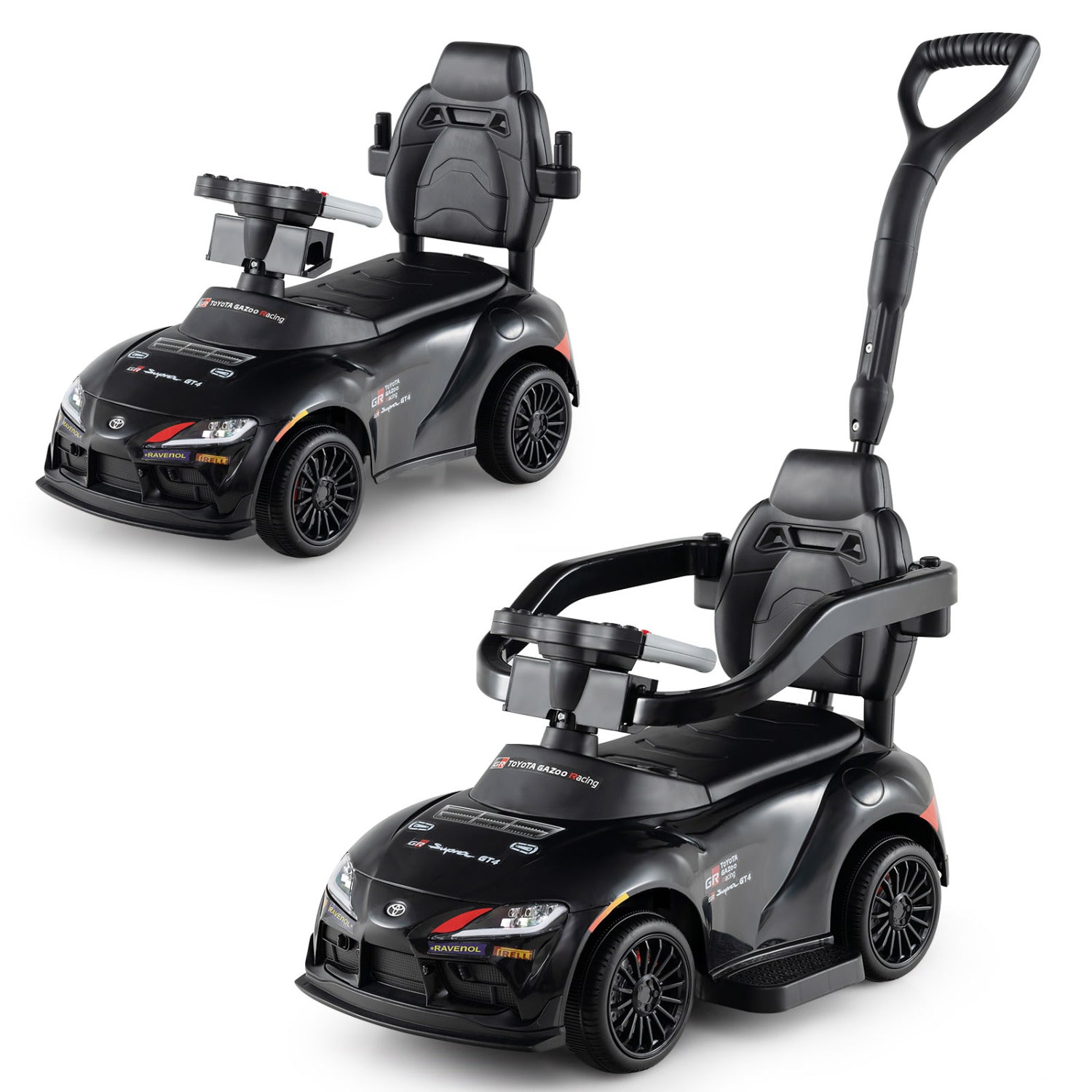 3-in-1 Toyota Licensed Foot-to-Floor Stroller Sliding Walking Toy, Black Push & Pedal Ride On Toys at Gallery Canada