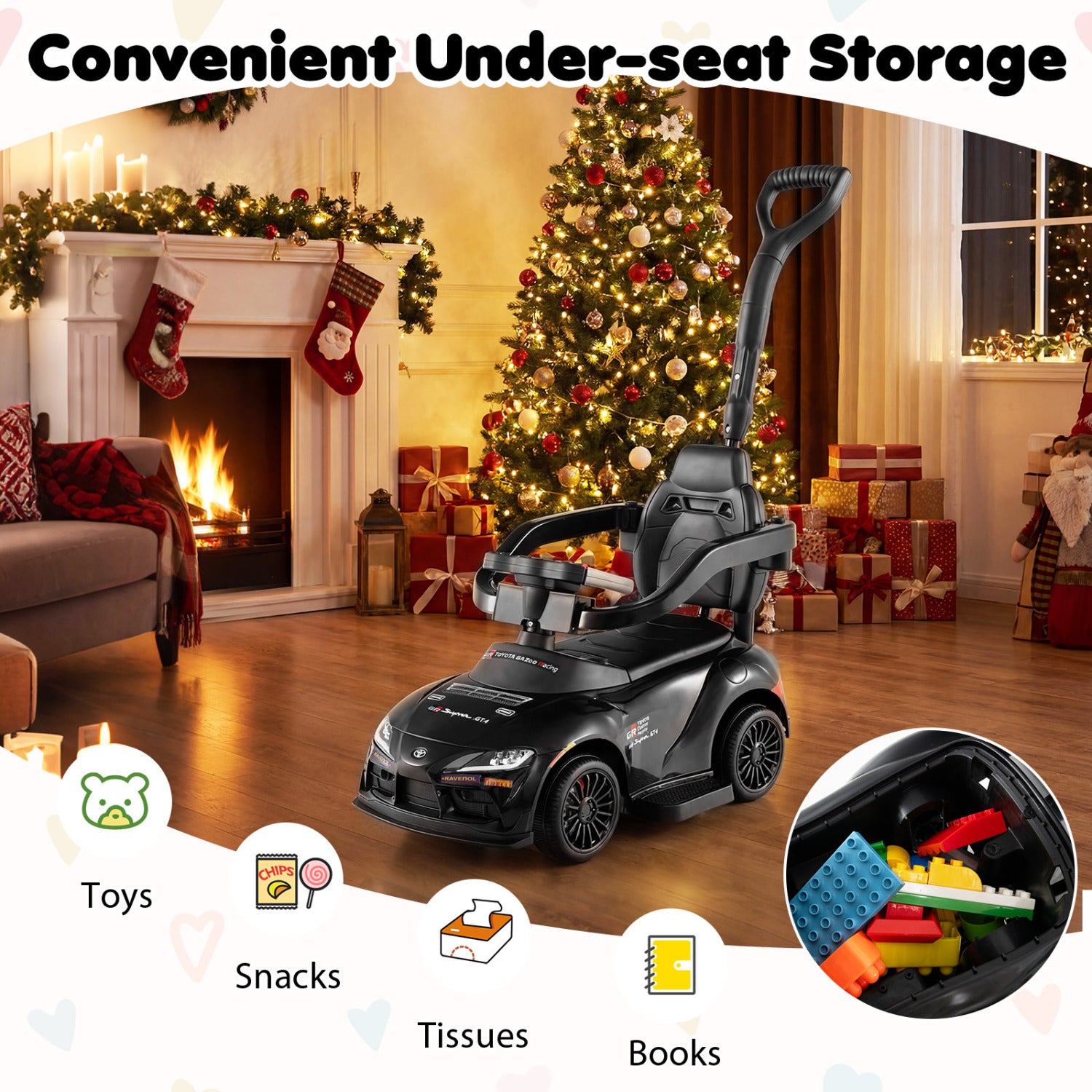 3-in-1 Toyota Licensed Foot-to-Floor Stroller Sliding Walking Toy, Black Push & Pedal Ride On Toys at Gallery Canada