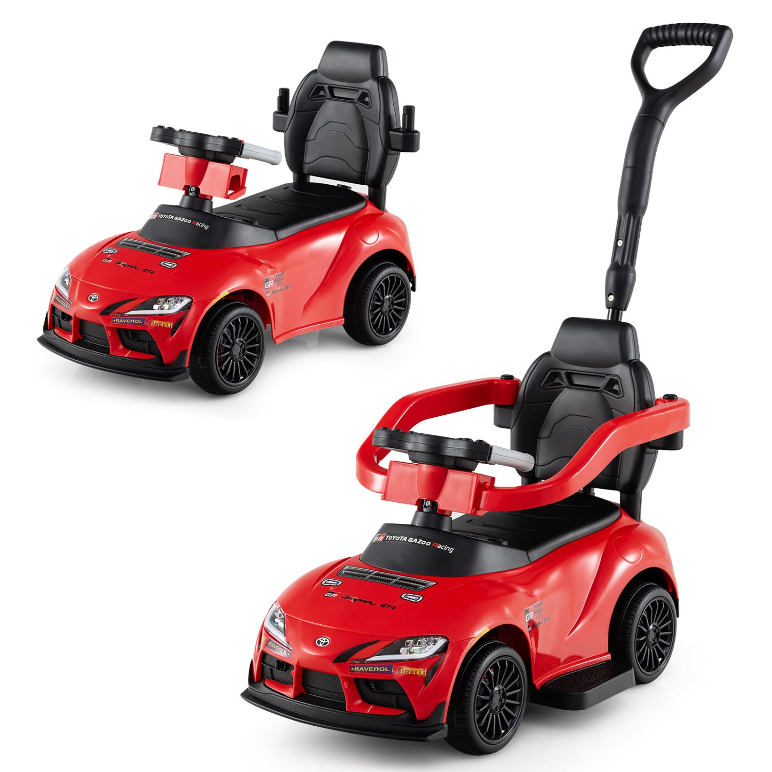 3-in-1 Toyota Licensed Foot-to-Floor Stroller Sliding Walking Toy, Red Push & Pedal Ride On Toys at Gallery Canada