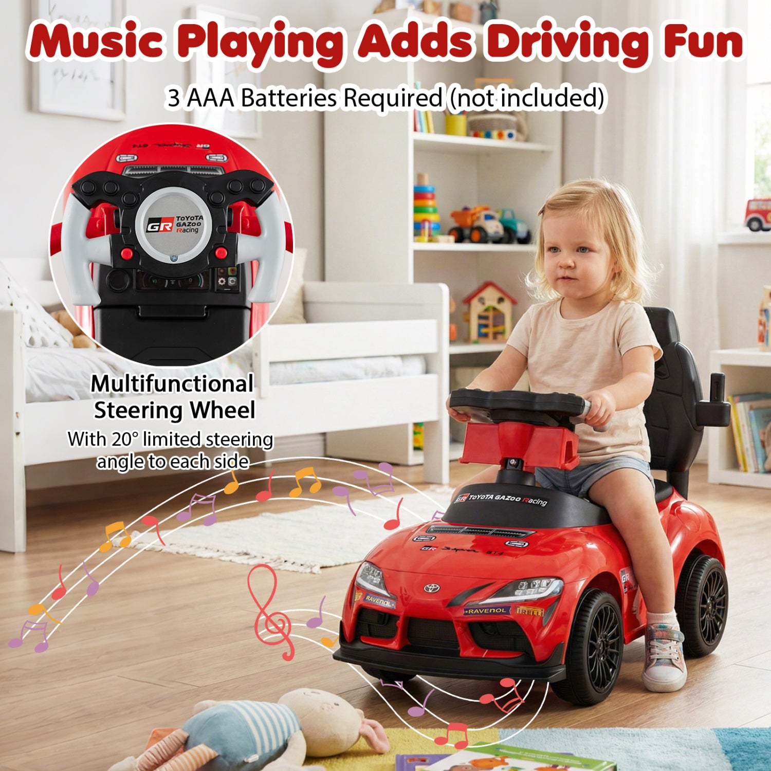 3-in-1 Toyota Licensed Foot-to-Floor Stroller Sliding Walking Toy, Red Push & Pedal Ride On Toys at Gallery Canada
