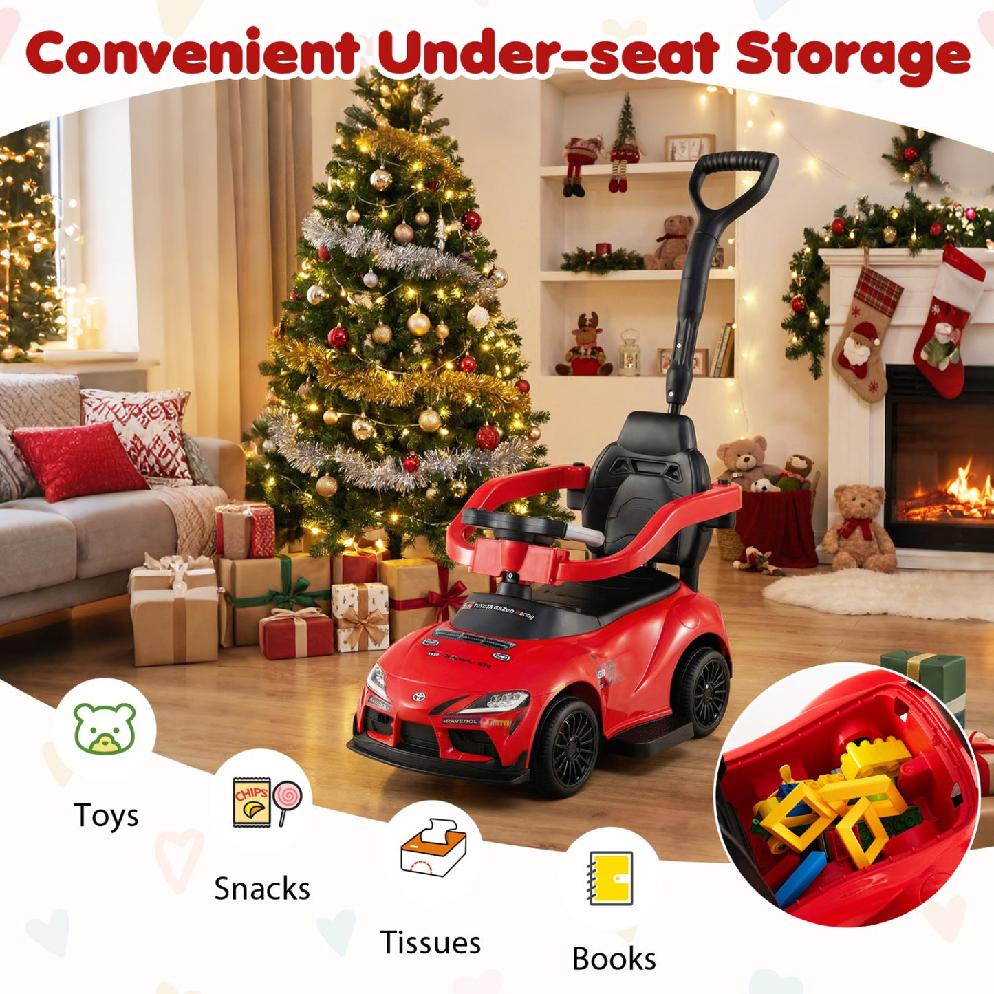 3-in-1 Toyota Licensed Foot-to-Floor Stroller Sliding Walking Toy, Red Push & Pedal Ride On Toys at Gallery Canada