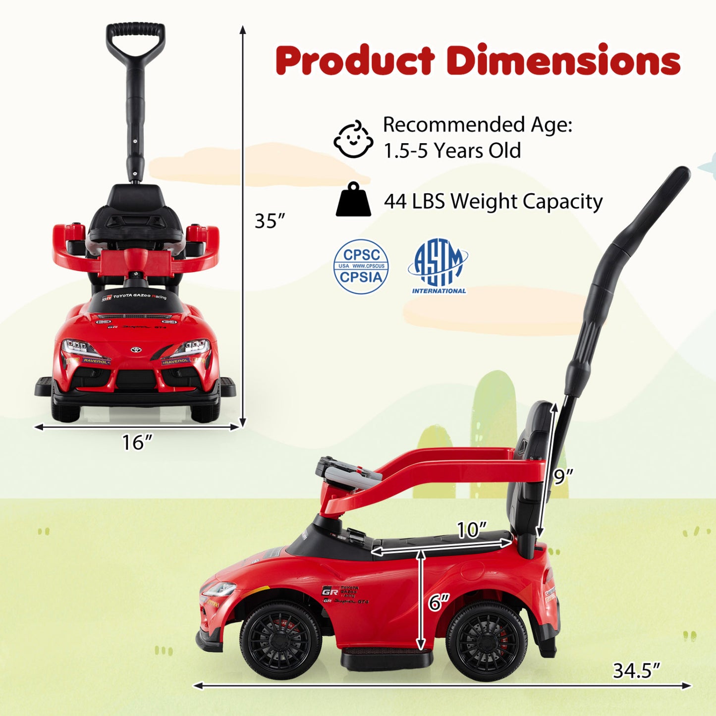 3-in-1 Toyota Licensed Foot-to-Floor Stroller Sliding Walking Toy, Red Push & Pedal Ride On Toys at Gallery Canada
