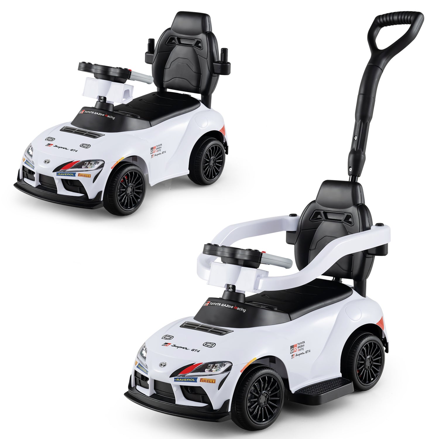 3-in-1 Toyota Licensed Foot-to-Floor Stroller Sliding Walking Toy, White Push & Pedal Ride On Toys White at Gallery Canada