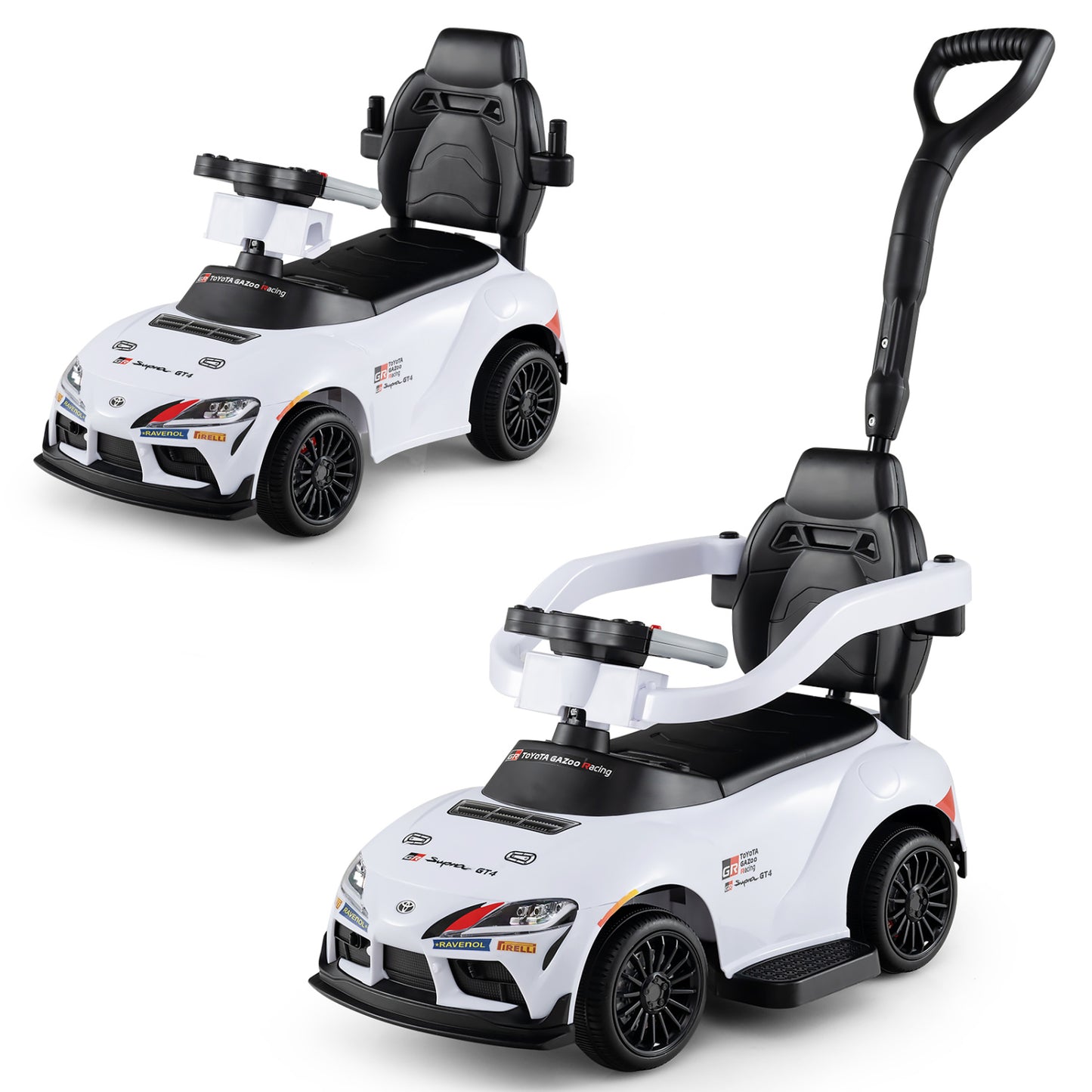 3-in-1 Toyota Licensed Foot-to-Floor Stroller Sliding Walking Toy, White Push & Pedal Ride On Toys White at Gallery Canada