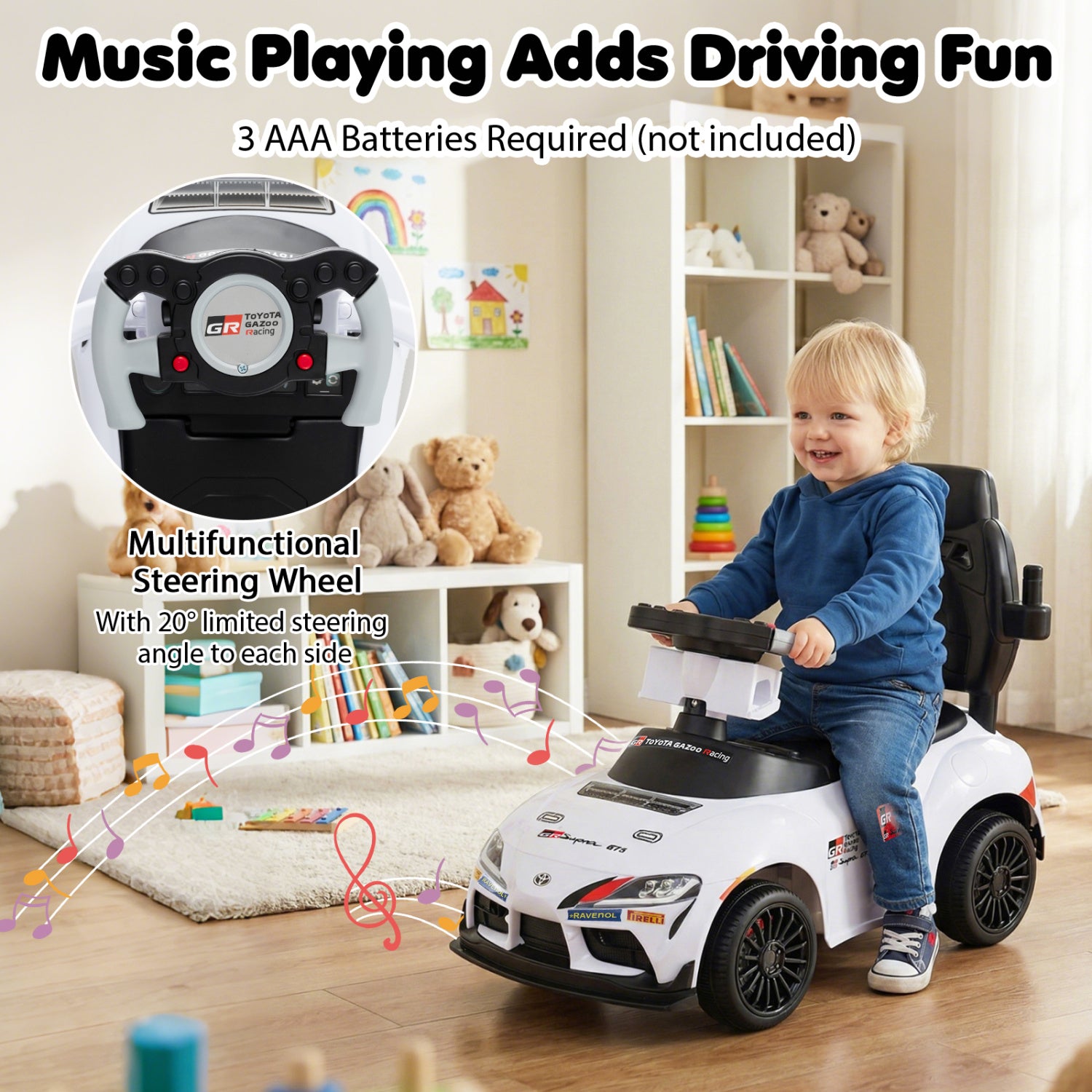 3-in-1 Toyota Licensed Foot-to-Floor Stroller Sliding Walking Toy, White Push & Pedal Ride On Toys at Gallery Canada