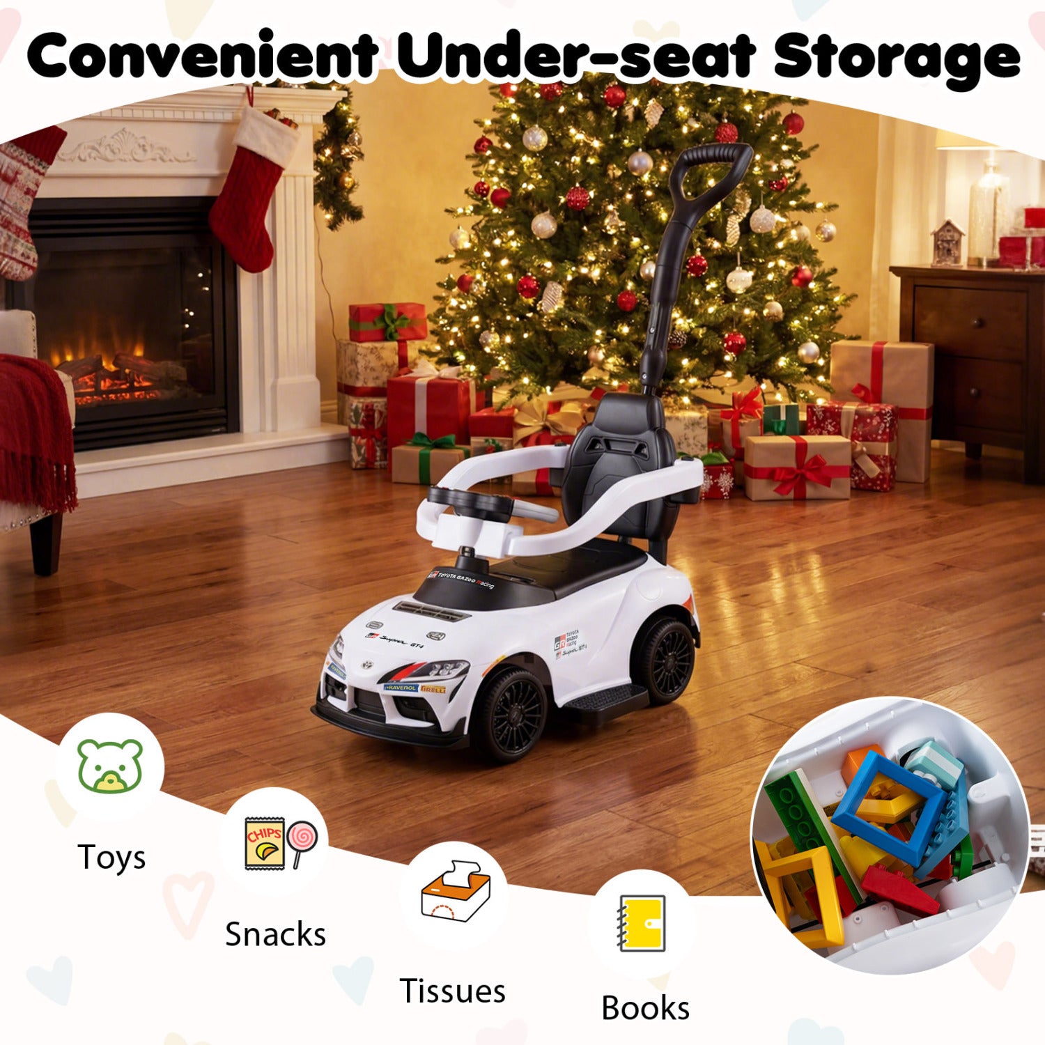 3-in-1 Toyota Licensed Foot-to-Floor Stroller Sliding Walking Toy, White Push & Pedal Ride On Toys at Gallery Canada