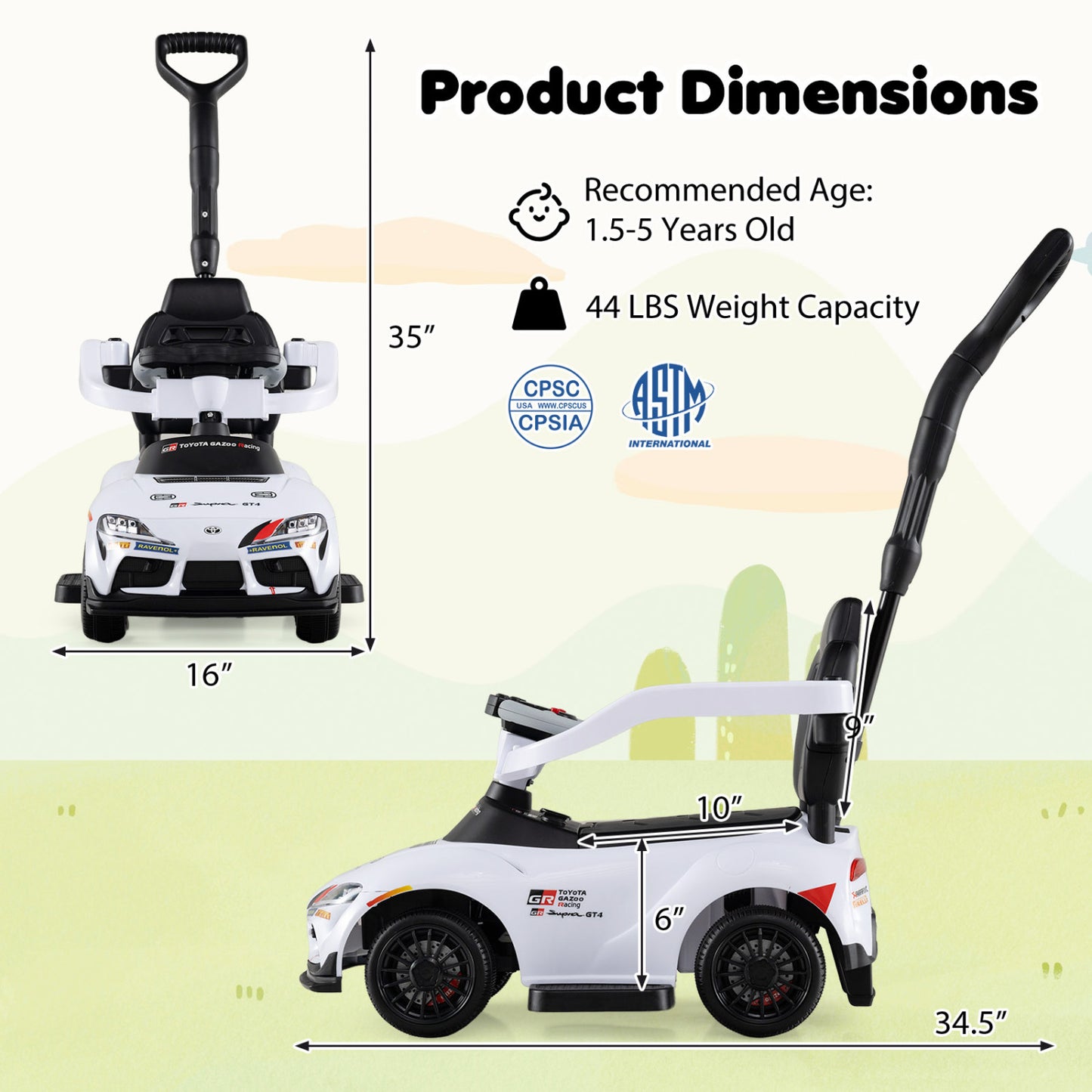 3-in-1 Toyota Licensed Foot-to-Floor Stroller Sliding Walking Toy, White Push & Pedal Ride On Toys at Gallery Canada