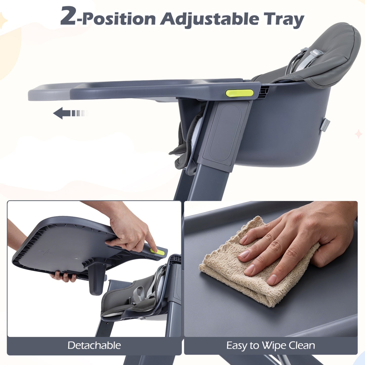 3-In-1 Washable Baby High Chair With Tray, Gray High Chairs at Gallery Canada