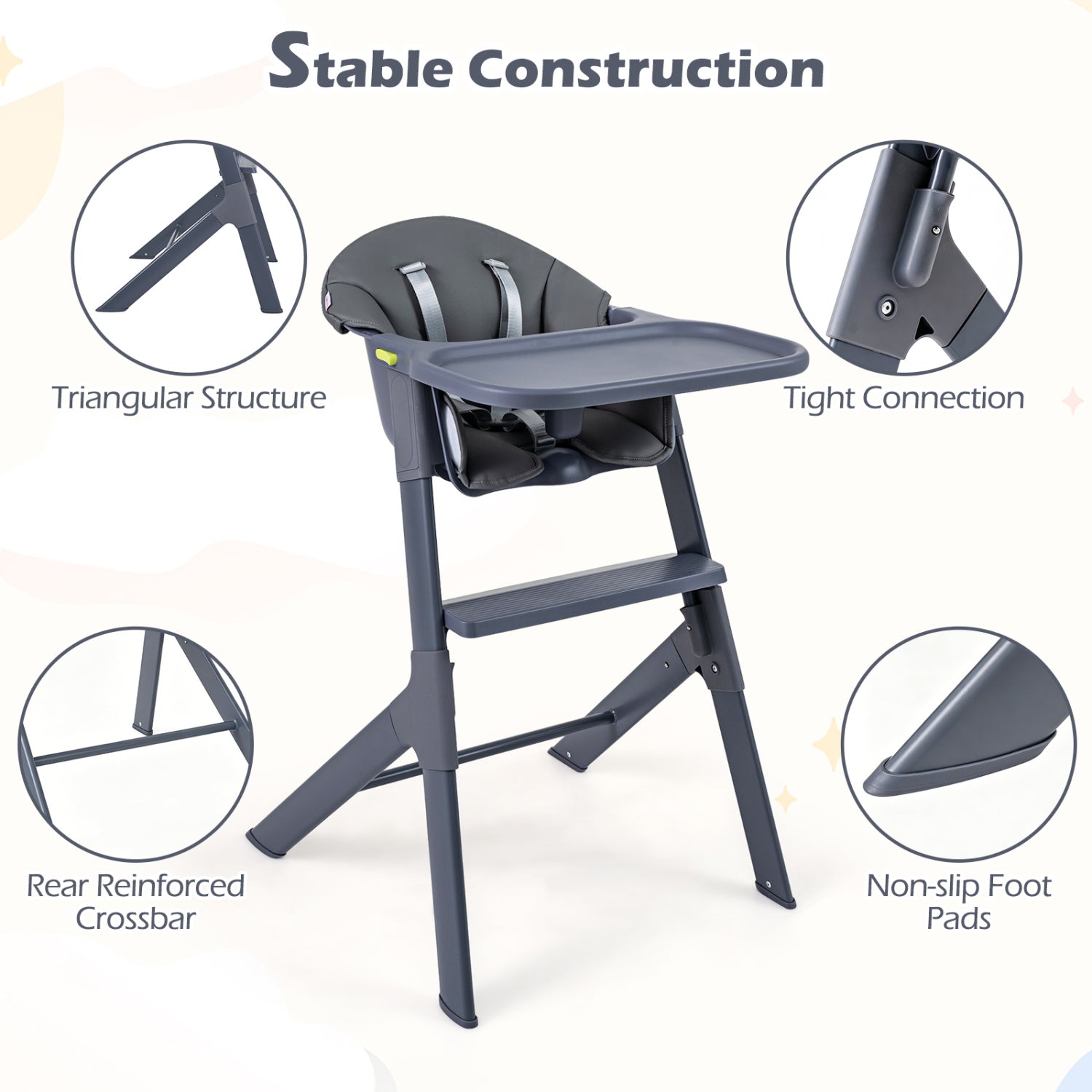 3-In-1 Washable Baby High Chair With Tray, Gray High Chairs at Gallery Canada