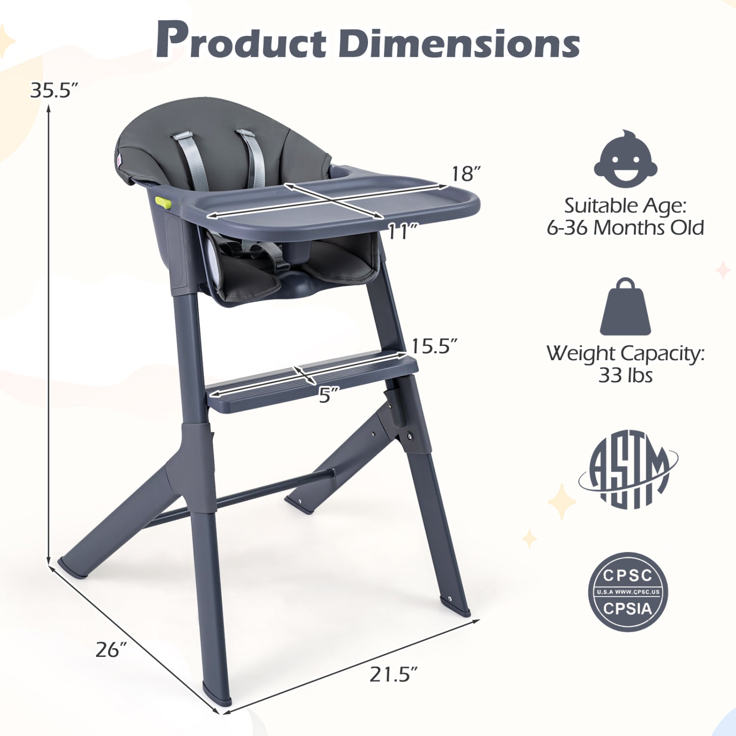 3-In-1 Washable Baby High Chair With Tray, Gray High Chairs at Gallery Canada