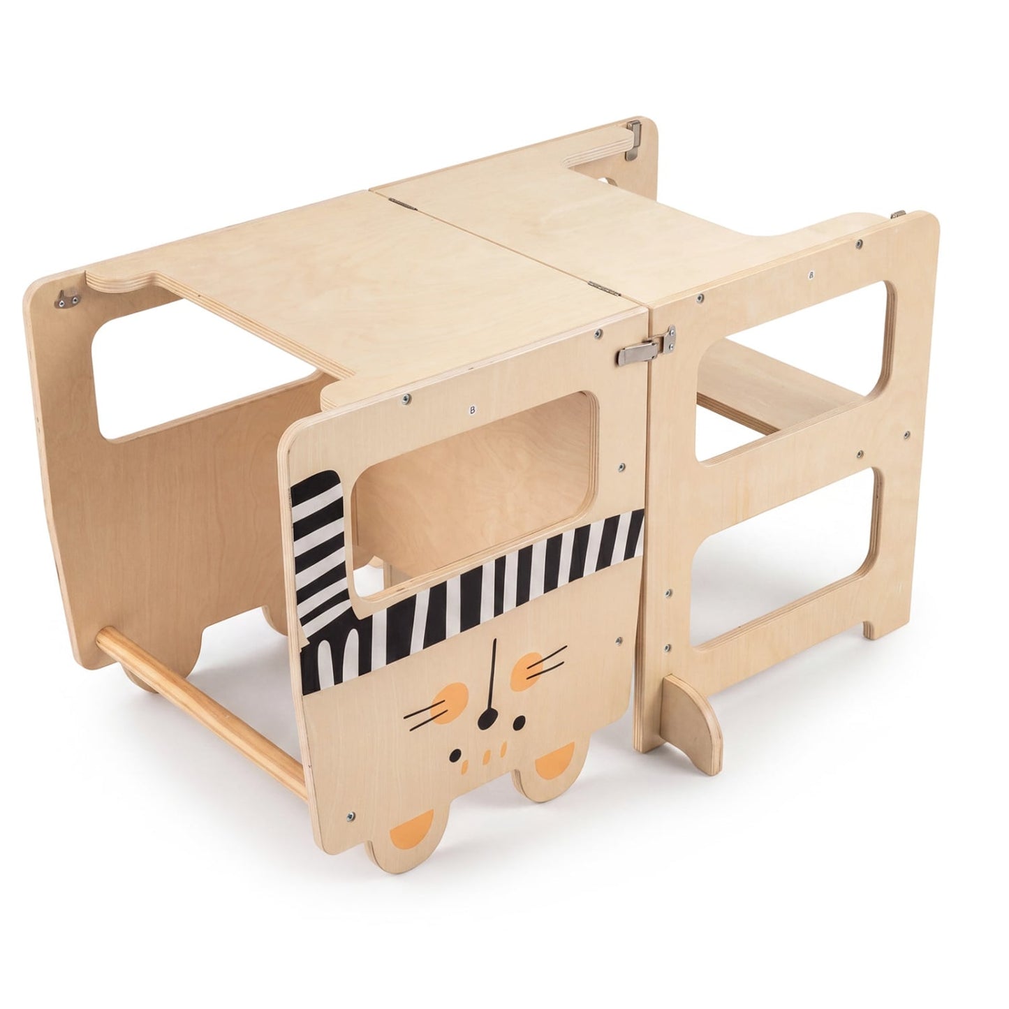 3-in-1 Wooden Kids Kitchen Step Stool With Blackboard, Black & White