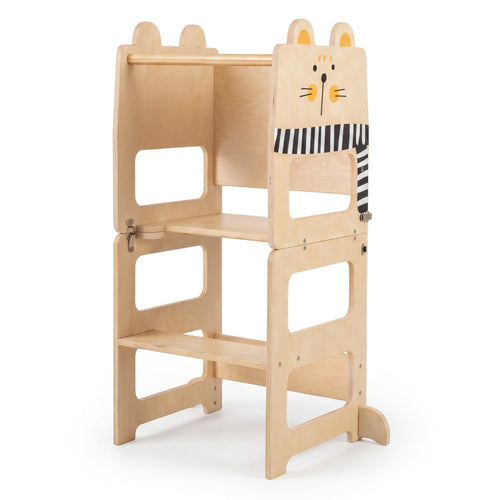 3-in-1 Wooden Kids Kitchen Step Stool With Blackboard, Black & White