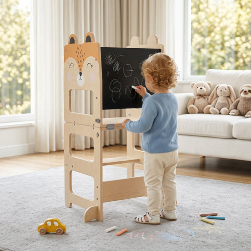 3-in-1 Wooden Kids Kitchen Step Stool, Orange