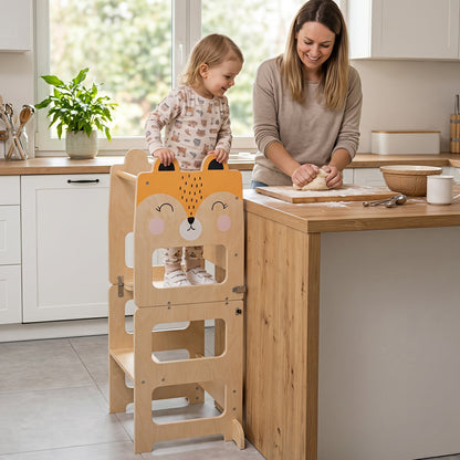 3-in-1 Wooden Kids Kitchen Step Stool, Orange