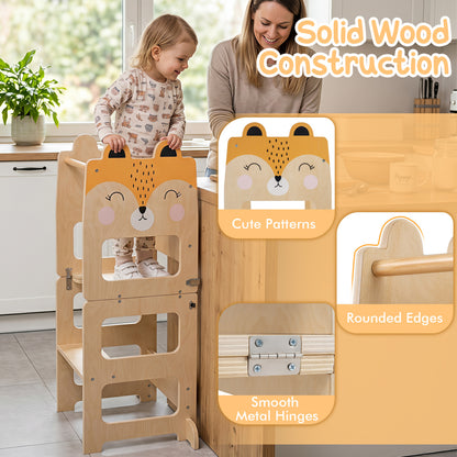 3-in-1 Wooden Kids Kitchen Step Stool, Orange