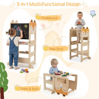 3-in-1 Wooden Kids Kitchen Step Stool, Orange