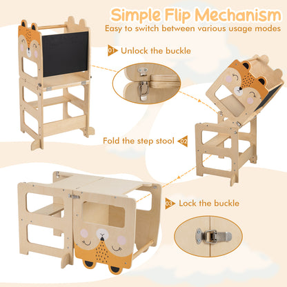 3-in-1 Wooden Kids Kitchen Step Stool, Orange
