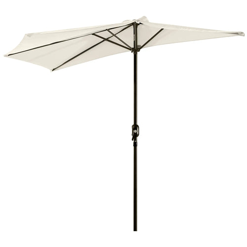 9.8ft Half Umbrella, Semi Round Patio Parasol, Crank Handle, Top Vent, Cream
