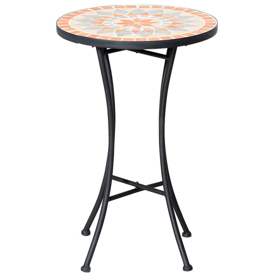 Round Mosaic Patio Table, Metal Frame, Outdoor Garden Furniture, Yellow Grey Patio Side Tables Black, Yellow, Grey at Gallery Canada