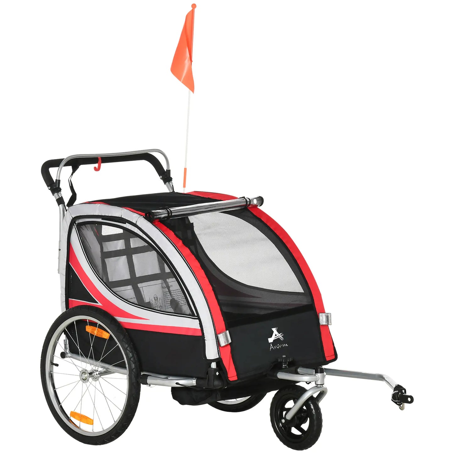 2 Seat Bike Trailer, Double Jogging Stroller, Handbrake, Red Kids Bike Trailers Red, Grey, Black, Silver at Gallery Canada