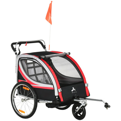 2 Seat Bike Trailer, Double Jogging Stroller, Handbrake, Red Kids Bike Trailers Red, Grey, Black, Silver at Gallery Canada