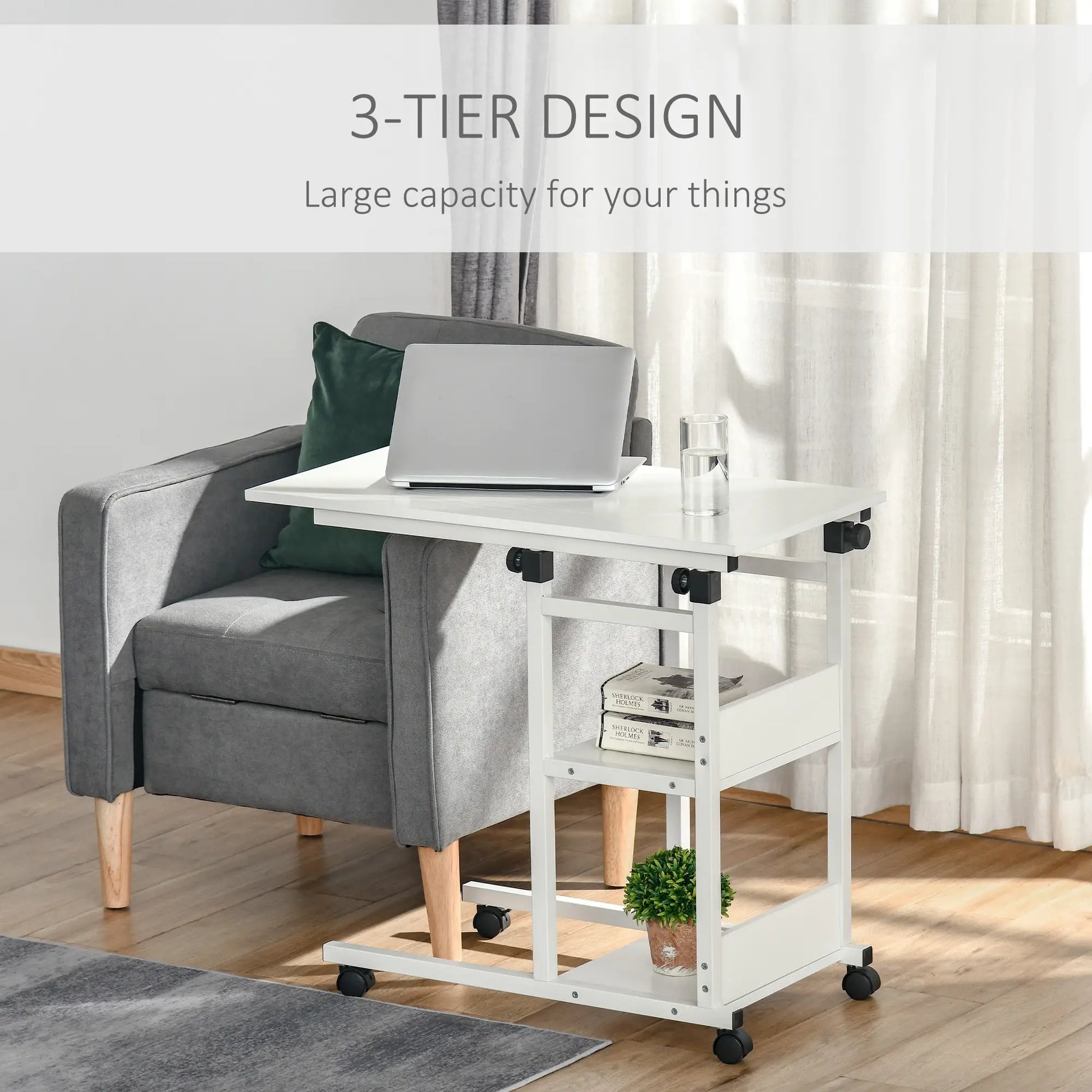 Mobile Standing Desk, Adjustable Height 31.5 inch, White Side Tables at Gallery Canada