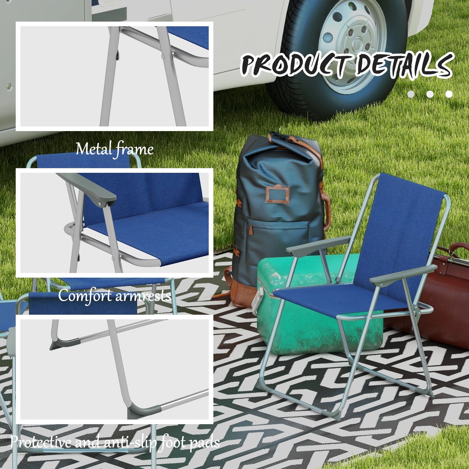 4 Pack Folding Camping Chairs, Oxford Fabric, Dark Blue Patio Chairs at Gallery Canada
